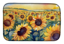 Load image into Gallery viewer, Kansas Sunflowers in Watercolor Dish Drying Mat
