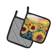 Load image into Gallery viewer, Kansas Sunflowers in Watercolor Pair of Pot Holders