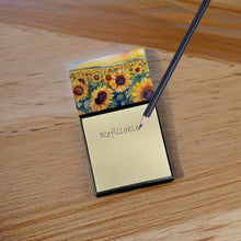 Load image into Gallery viewer, Kansas Sunflowers in Watercolor Sticky Note Holder- Refiilable Desk Accessory Note Pad