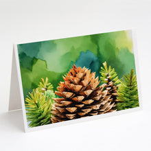 Load image into Gallery viewer, Maine White Pine Cone and Tassels in Watercolor Greeting Cards -  Blank Note Cards – 8-Pack of Artist-Designed Cards with Envelopes