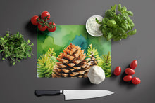 Load image into Gallery viewer, Maine White Pine Cone and Tassels in Watercolor Glass Cutting Boards – Durable, Decorative Kitchen Art Large