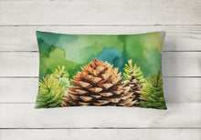 Load image into Gallery viewer, Maine White Pine Cone and Tassels in Watercolor Fabric Decorative Pillow