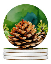 Load image into Gallery viewer, Maine White Pine Cone and Tassels in Watercolor Large Sandstone Coasters Pack of 4