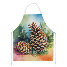 Load image into Gallery viewer, Maine White Pine Cone and Tassels in Watercolor Apron – Artist-Designed Kitchen, BBQ &amp; Craft Apron