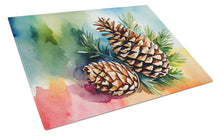 Load image into Gallery viewer, Maine White Pine Cone and Tassels in Watercolor Glass Cutting Boards – Durable, Decorative Kitchen Art Large