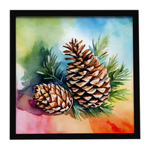 Load image into Gallery viewer, Maine White Pine Cone and Tassels in Watercolor Framed Metal Print