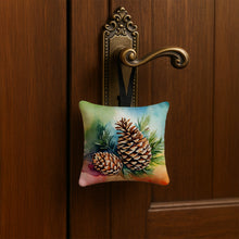 Load image into Gallery viewer, Maine White Pine Cone and Tassels in Watercolor Hanging Square Fabric Ornament 3.5 × 3.5