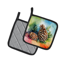 Load image into Gallery viewer, Maine White Pine Cone and Tassels in Watercolor Pair of Pot Holders