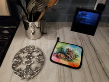 Load image into Gallery viewer, Maine White Pine Cone and Tassels in Watercolor Pair of Pot Holders