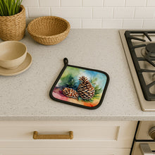 Load image into Gallery viewer, Maine White Pine Cone and Tassels in Watercolor Pair of Pot Holders