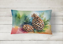 Load image into Gallery viewer, Maine White Pine Cone and Tassels in Watercolor Fabric Decorative Pillow