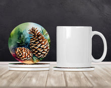 Load image into Gallery viewer, Maine White Pine Cone and Tassels in Watercolor Large Sandstone Coasters Pack of 4