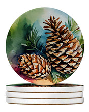 Load image into Gallery viewer, Maine White Pine Cone and Tassels in Watercolor Large Sandstone Coasters Pack of 4