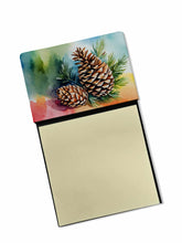 Load image into Gallery viewer, Maine White Pine Cone and Tassels in Watercolor Sticky Note Holder- Refiilable Desk Accessory Note Pad