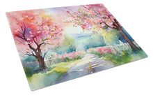 Load image into Gallery viewer, Michigan Apple Blossoms in Watercolor Glass Cutting Boards – Durable, Decorative Kitchen Art Large