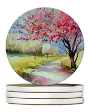 Load image into Gallery viewer, Michigan Apple Blossoms in Watercolor Large Sandstone Coasters Pack of 4