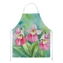 Load image into Gallery viewer, Minnesota Pink and White Lady�s Slippers in Watercolor Apron – Artist-Designed Kitchen, BBQ &amp; Craft Apron