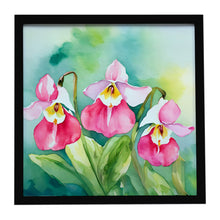 Load image into Gallery viewer, Minnesota Pink and White Lady’s Slippers in Watercolor Framed Metal Print