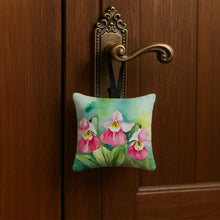 Load image into Gallery viewer, Minnesota Pink and White Lady’s Slippers in Watercolor Hanging Square Fabric Ornament 3.5 × 3.5