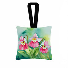 Load image into Gallery viewer, Minnesota Pink and White Lady’s Slippers in Watercolor Hanging Square Fabric Ornament 3.5 × 3.5