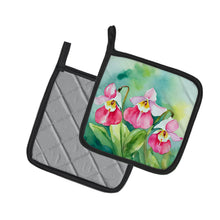 Load image into Gallery viewer, Minnesota Pink and White Lady�s Slippers in Watercolor Pair of Pot Holders