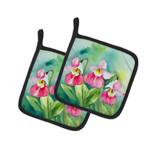 Load image into Gallery viewer, Minnesota Pink and White Lady�s Slippers in Watercolor Pair of Pot Holders