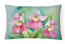 Load image into Gallery viewer, Minnesota Pink and White Lady’s Slippers in Watercolor Fabric Decorative Pillow
