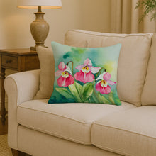 Load image into Gallery viewer, Minnesota Pink and White Lady�s Slippers in Watercolor Throw Pillow