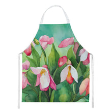 Load image into Gallery viewer, Minnesota Pink and White Lady�s Slippers in Watercolor Apron – Artist-Designed Kitchen, BBQ &amp; Craft Apron