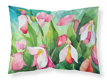 Load image into Gallery viewer, Minnesota Pink and White Lady’s Slippers in Watercolor Fabric Standard Pillowcase – Artistic Decorative Front, White Back