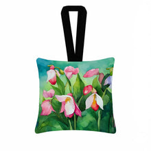 Load image into Gallery viewer, Minnesota Pink and White Lady’s Slippers in Watercolor Hanging Square Fabric Ornament 3.5 × 3.5