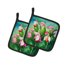 Load image into Gallery viewer, Minnesota Pink and White Lady�s Slippers in Watercolor Pair of Pot Holders