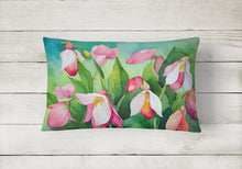 Load image into Gallery viewer, Minnesota Pink and White Lady’s Slippers in Watercolor Fabric Decorative Pillow