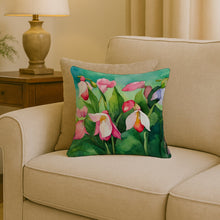 Load image into Gallery viewer, Minnesota Pink and White Lady�s Slippers in Watercolor Throw Pillow