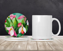 Load image into Gallery viewer, Minnesota Pink and White Lady’s Slippers in Watercolor Large Sandstone Coasters Pack of 4