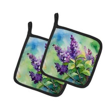 Load image into Gallery viewer, New Hampshire Purple Lilac in Watercolor Pair of Pot Holders