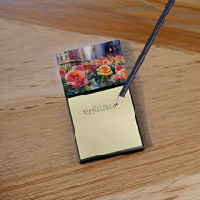 Load image into Gallery viewer, New York Roses in Watercolor Sticky Note Holder- Refiilable Desk Accessory Note Pad