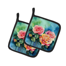 Load image into Gallery viewer, New York Roses in Watercolor Pair of Pot Holders