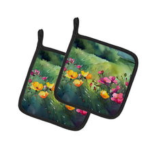 Load image into Gallery viewer, North Dakota Wild Prairie Roses in Watercolor Pair of Pot Holders