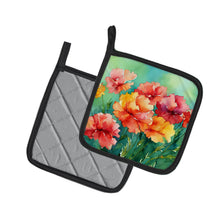 Load image into Gallery viewer, Ohio Scarlet Carnations in Watercolor Pair of Pot Holders