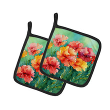 Load image into Gallery viewer, Ohio Scarlet Carnations in Watercolor Pair of Pot Holders