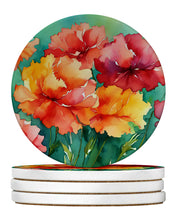 Load image into Gallery viewer, Ohio Scarlet Carnations in Watercolor Large Sandstone Coasters Pack of 4