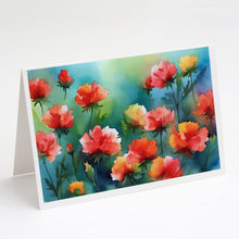 Load image into Gallery viewer, Ohio Scarlet Carnations in Watercolor Greeting Cards -  Blank Note Cards – 8-Pack of Artist-Designed Cards with Envelopes