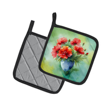 Load image into Gallery viewer, Ohio Scarlet Carnations in Watercolor Pair of Pot Holders