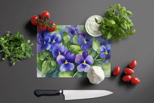 Load image into Gallery viewer, Rhode Island Violets in Watercolor Glass Cutting Boards – Durable, Decorative Kitchen Art Large