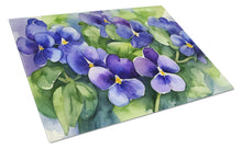 Load image into Gallery viewer, Rhode Island Violets in Watercolor Glass Cutting Boards – Durable, Decorative Kitchen Art Large