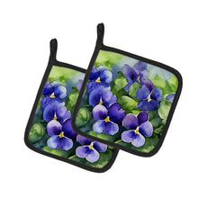Load image into Gallery viewer, Rhode Island Violets in Watercolor Pair of Pot Holders