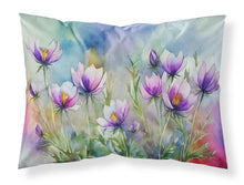 Load image into Gallery viewer, South Dakota Pasque Flowers in Watercolor Fabric Standard Pillowcase – Artistic Decorative Front, White Back