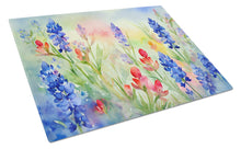 Load image into Gallery viewer, Texas Bluebonnets in Watercolor Glass Cutting Boards – Durable, Decorative Kitchen Art Large