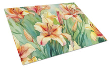 Load image into Gallery viewer, Utah Sego Lilies in Watercolor Glass Cutting Boards – Durable, Decorative Kitchen Art Large